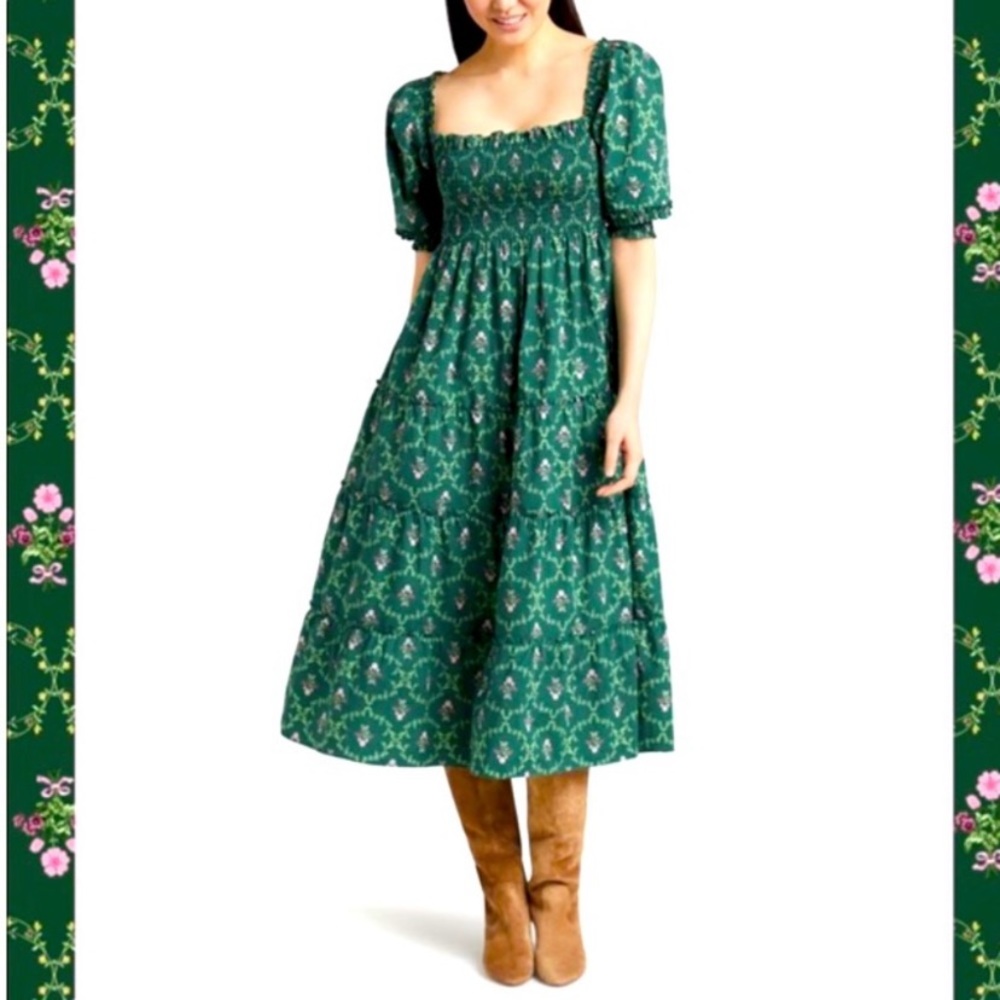 NWT 💚🌸 Hill House Home Nesli Nap Dress Emerald Trellis 🌸💚 XS